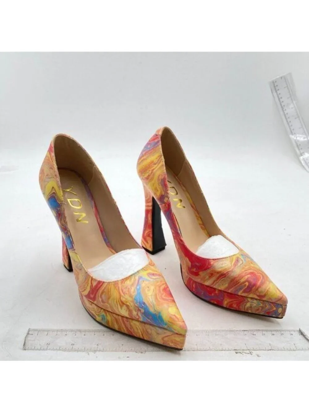 YDN Women Platform Pointed Toe Slip on Pumps Special Block High Heels Yellow